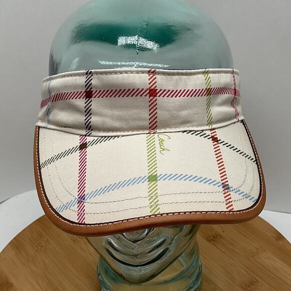 Coach Signature Multicolor Window Pane Cloth Buckle Sun Visor - Picture 1 of 6